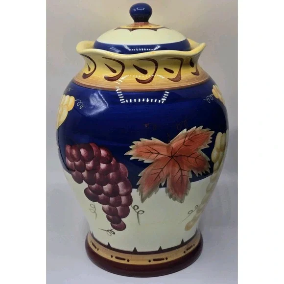 Large Biscotti Ceramic Cookie Jar Canister for Nonni's Tuscan Fruit Design EUC - Picture 3 of 15